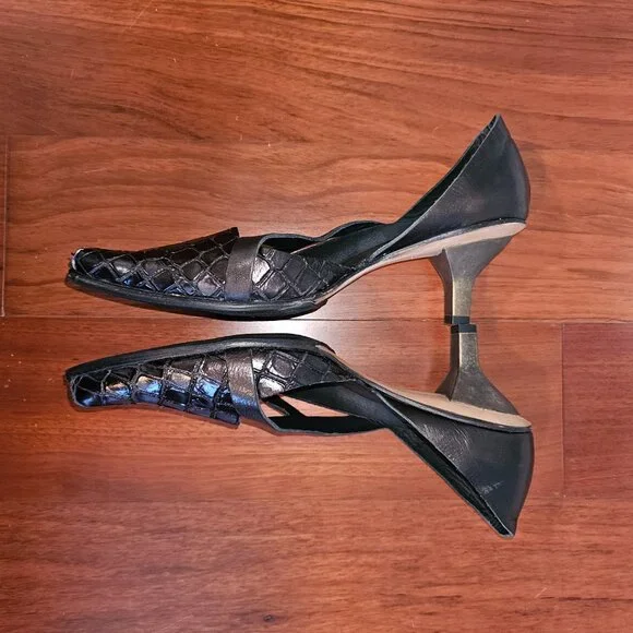 CYDWOQ Vintage Handmade Leather Kitten Heel Pumps – Brown Metallic | US 10/EU 41 - Picture 6 of 12